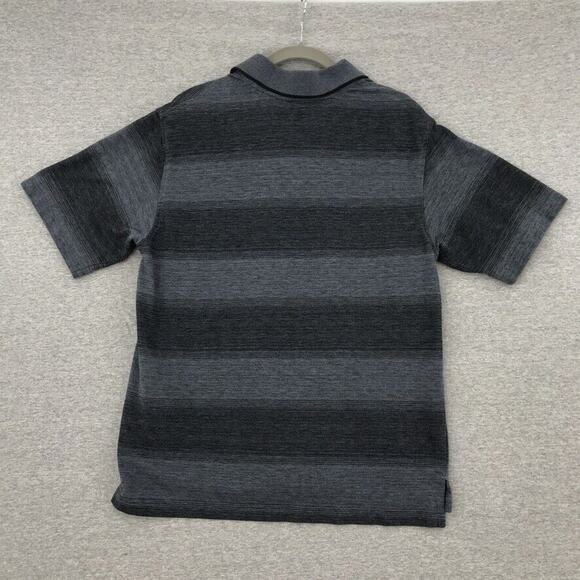 Open Trails Shirt Mens Medium Black Striped Polo Short Sleeve Collared - Picture 3 of 9